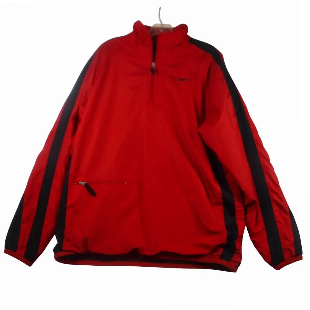 Nike Mens XL Quarter Zip Windbreaker Red Black Mesh Lined Pullover Jacket Hiking